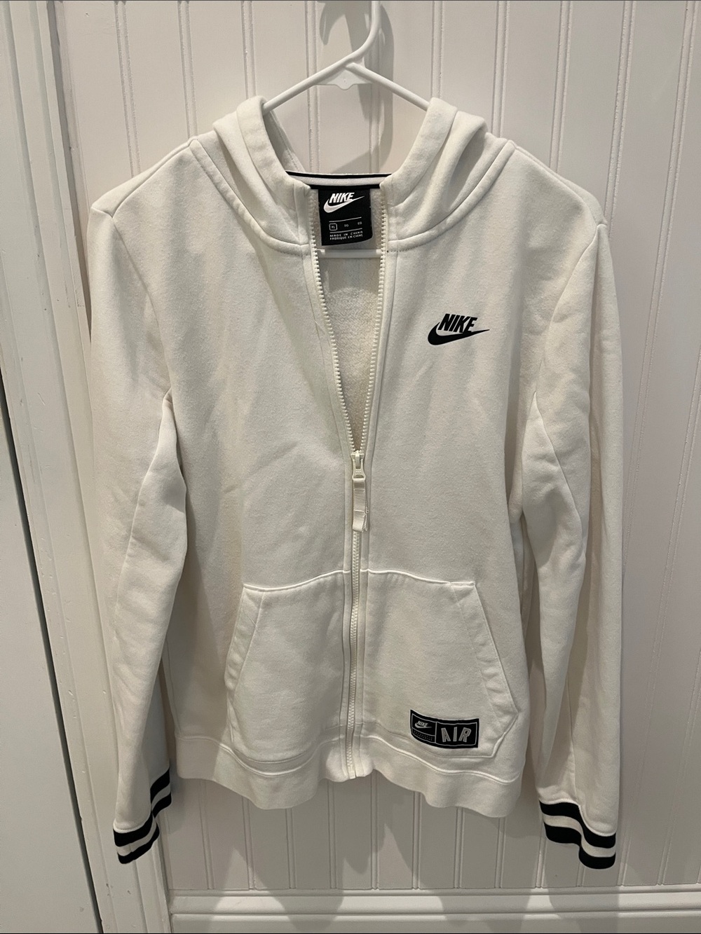 Nike Kids White Full-Zip Hoodie with Black Logo